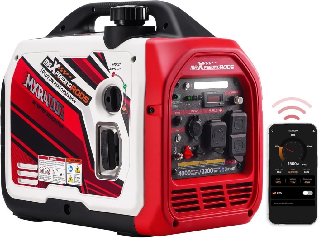 maXpeedingrods Watt Portable Inverter Generator Gas Powered, with CARB Compliant, App Remote Data Monitor, Compact and Lightweight for Outdoor Camping, Family Power Failure in Extreme Weather