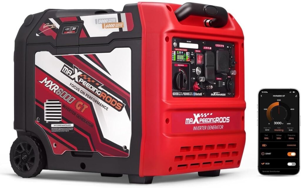 maXpeedingrods Watt Portable Inverter Generator with Bluetooth® App Remote Control, with Electric Start, Dual Voltage Output with Wheels and Telescopic Handle for Garden, RV Trips, Home Backup maXpeedingrods Watt Portable Inverter Generator with Bluetooth® App Remote Control, with Electric Start, Dual Voltage Output with Wheels and Telescopic Handle for Garden, RV Trips, Home Backup