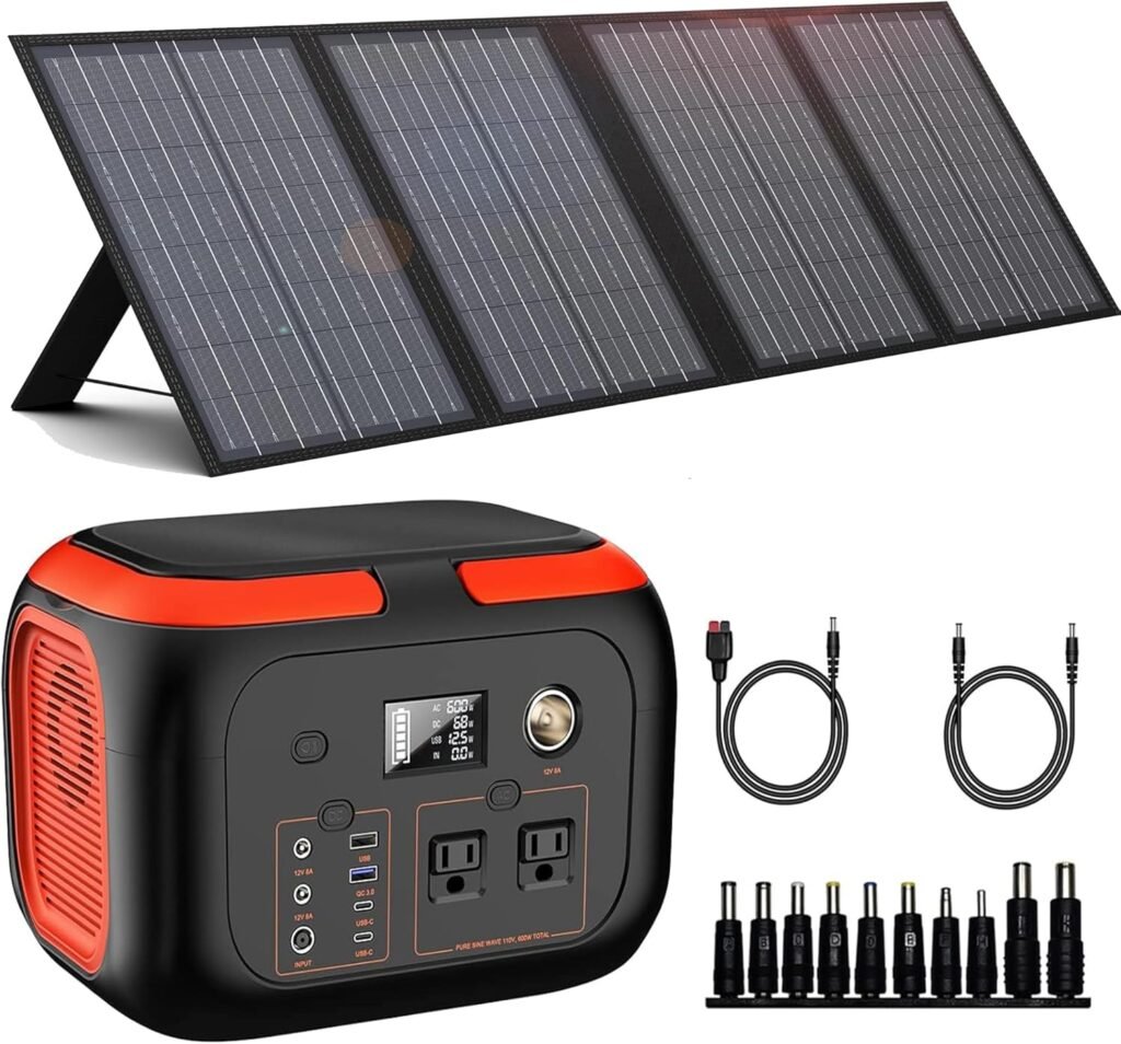 Solar-Generator-600W-Portable-Power-Station-with-60W-Solar-Panel-Included - 296Wh Backup Solar Power Bank with AC Outlets DC USB-C USB QC3.0 for Camping Boat Travel Outdoor Adventures Home Emergency Solar-Generator-600W-Portable-Power-Station-with-60W-Solar-Panel-Included - 296Wh Backup Solar Power Bank with AC Outlets DC USB-C USB QC3.0 for Camping Boat Travel Outdoor Adventures Home Emergency